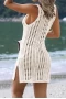 White Hollow Out Crochet With Slits Fit Cover Up 